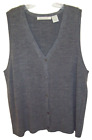Roaman’s Grey Knitted Acrylic Vneck Button Up Sweater Vest Women Sz LG Chest 46"
