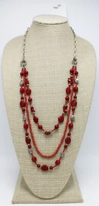 New Semi Precious Multi Strand Red & Silver Necklace with $26 Tags #N2429 - Picture 1 of 4