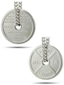 Men's Stainless Steel Weight Plate Necklace-Joshua 1:9 - Picture 1 of 3
