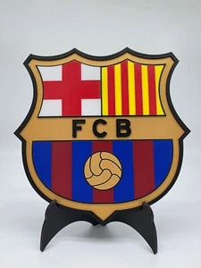 FC BARCELONA Logo Plaque (23 x 23 cm) with Display Stand, Football Club - Picture 1 of 8