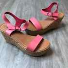 Top Moda Women's Cork Wedge Platform Sandals with buckle closure Pink Size 9