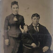 Young Married Couple Corset Tassel 1870s 1/6 Plate Tintype Ferrotype Photo C171