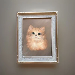 1964 ADORABLE ORIGINAL LOUISE BOND CAT OIL PAINTING BUTTERSCOTCH MCM FRAMED GEM - Picture 1 of 10