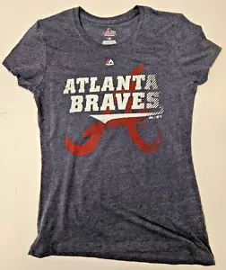 Atlanta Braves MLB Majestic Women's Navy Logo Shirt Medium - Picture 1 of 2