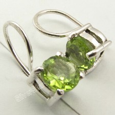 925 Sterling Silver Facetted Peridot Dangle Earrings 0.6" Women's Gems Jewelry