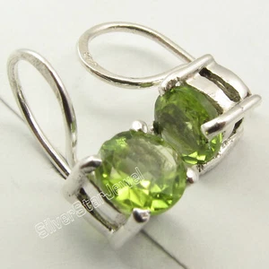 925 Sterling Silver Facetted Peridot Dangle Earrings 0.6" Women's Gems Jewelry - Picture 1 of 3