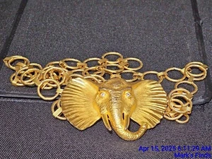 Vintage Doreen Ryan Gold Elephant Safari Gold Tone Chain Link Belt Crystal Eyes - Picture 1 of 5