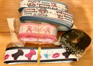 Lot of 5 Rolls Craft Ribbons Diva Girl Power Breast Cancer Grosgrain - Picture 1 of 1