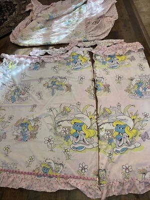 Colcha y cortinas rosa pitufo pitufo de colección tamaño doble leer Foto 1 de 4