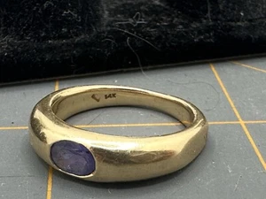 Midcentury 14k Yellow Gypsy Setting Comfort Band Amethyst Heavy 7 g Vintage Ring - Bild 1 von 11