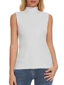 White Sleeveless Mock Neck Tops for Women Mock Turtleneck Sweater Vest Sleeve... - Picture 1 of 6