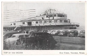 Top Of The Ocean Restaurant und alte Autos in der Altstadt Tacoma WA 1948 - Bild 1 von 1