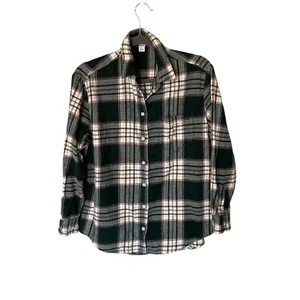 Old Navy Womens Flannel Shirt Blouse Top S Green Tartan Plaid Boyfriend Cozycore - Picture 1 of 9