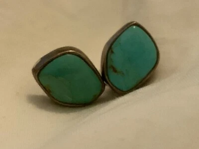 Brincos esculturais vintage de prata esterlina 925 com folha azul turquesa Barse OOAK - Imagem 1 de 4