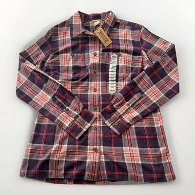 Duluth Trading Co Womens Medium Purple Plaid Free Swingin Flannel NEW $50 - Image 1 of 4