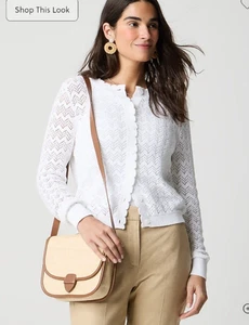 J. Crew Women's White 100% Cotton Scalloped-Trim Pointelle Cardigan Sweater 3X - Picture 1 of 7
