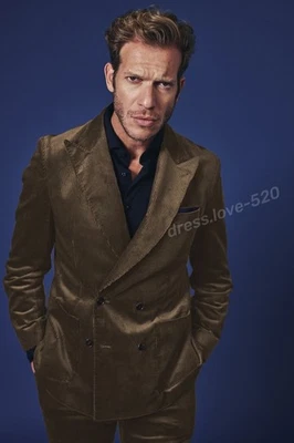 Trajes de pana para hombre con solapa de pico formal fiesta graduación boda 100 % algodón esmoquin para hombre Foto 1 de 4