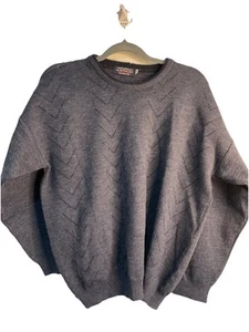 Vintage Pure Wool Jumper Mens Large Blue ‘V’ Pattern Body Nice Heavy Knit Aust - Picture 1 of 9