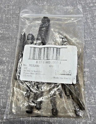 Eklind  12pc 1/4in Shank Hex Power Bit Set SAE Standard 5/64-1/2 BallDriver USA - Image 1 of 4