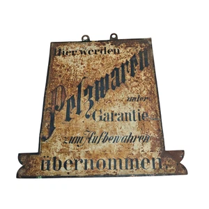 Cartel de chapa pintado a mano aquí se almacenan artículos de piel bajo garantía - Imagen 1 de 8