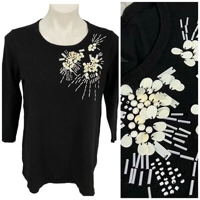 Suéter Alfani Mujer Pequeño Grande Cuentas Lentejuelas Negro Invierno Acogedor Oficina Trabajo Foto 1 de 4