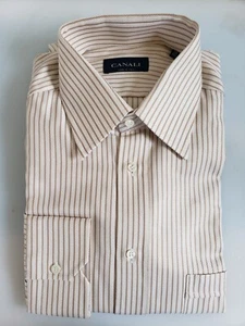 Men's NWT Canali Italy Dress Shirt Long Sleeve Beige Striped Pointed Collar - Picture 1 of 10