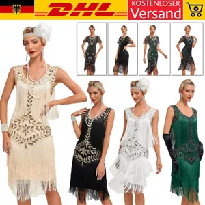 20er Jahre Charleston Gatsby Kostüm Mafia Fransen Flapper Damen Kleid Karneval - Bild 1 von 32