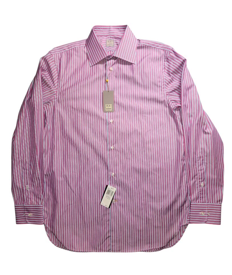 Camisa Ike Behar Etiqueta Dorada Talla 15 LS 32/33 Rosa Azul Rayas Algodón Nueva con Etiquetas $225 Foto 1 de 4