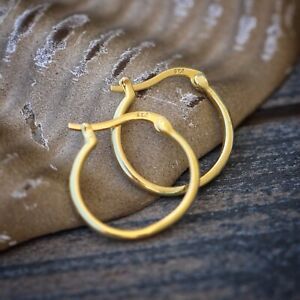 Men's Round Huggie & Hoop Earrings 14K Yellow Gold Plated Silver Wedding Gift