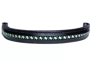 Browband People On Horses Diagonal Emerald/Clear(2) 16" (4) 17"- 1 3/4" Endloop - Picture 1 of 1