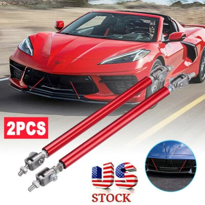 Universal Red Adjustable Front Bumper Lip Splitter Strut Rod Tie Support Bar USA - Image 1 of 4