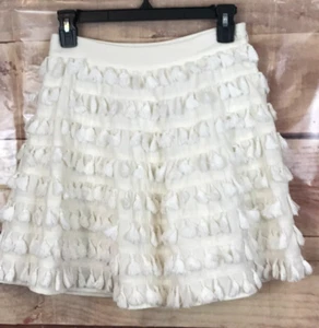 Girl Off White Dance Skirt Waist 27 Embellish Tassels Lined Polyester - Picture 1 of 6