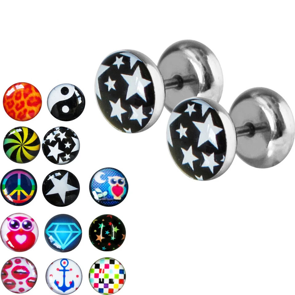 Fake Plug Ohrstecker Edelstahl Acryl Schraub-Ohrringe Damen Herren Motiv Schmuck - Bild 1 von 1