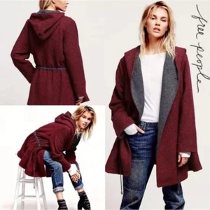 Free People Cappotto Giacca Oversize Rosso Grigio Immagine Satellitare Tweed Swing XS Autunno - Foto 1 di 8