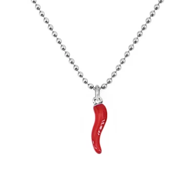 Collana Acciaio inox con Corno Rosso Portafortuna argento cornetto da Uomo Donna - Immagine 1 di 4