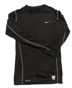 Nike Pro Combat Compression Dri Fit Shirt Boys L. Black Long Sleeve Stretch Warm - Picture 1 of 6