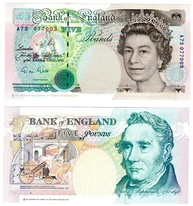 1990 Great Britain England Banknote 5 Pounds UNC P382 B357 Gill - Picture 1 of 1