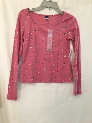 Camisa Top Niñas Antigua Azul Marino Rosa Floral Manga Larga Pull Over Acanalada tallas L,XL Nueva Foto 1 de 4