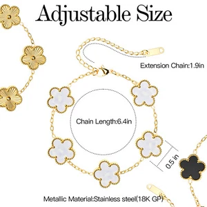 3Pcs 18k Gold Plated Clover Lucky Bracelet for Women White/Black/Gold Five Leaf - Picture 1 of 7