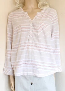 Dash Oversized cotton linen shirt blouse top white beige stripes size 18 Coastal - Picture 1 of 9