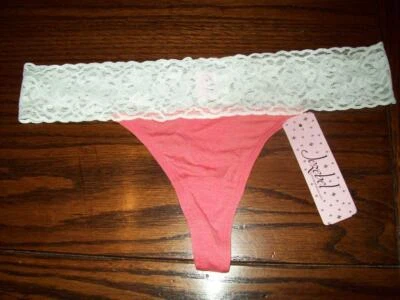 NWT JEZEBEL SPARKLE LACE WAISTBAND THONG PANTIES 50727 COB CORAL MODAL/SPNDX M - Image 1 of 2