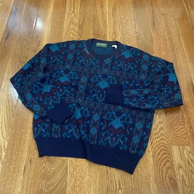 Vintage Savile Row Wool Sweater Mens Sz M Italy Geometric Boho Design - Image 1 of 4
