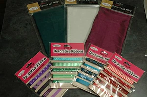 4 Cards of 5 x 1 Yard Ribbon + 3 Sheets of Organza - Cardmaking - Gift wrap No2 - Picture 1 of 5