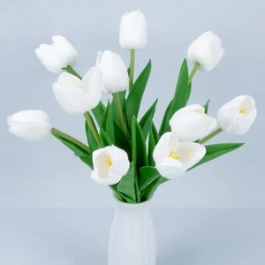 White Tulips Artificial Flowers 10 Count Real Touch Faux Plastic Home Decor - Picture 1 of 7