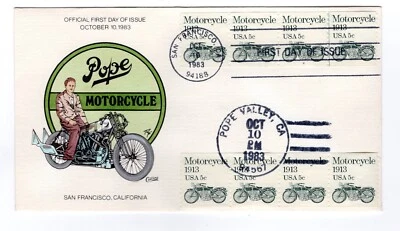 1899 Motorcycle 5c Transportation Coil 1983 FDC - Collins H/P PNC 2 - Image 1 of 2