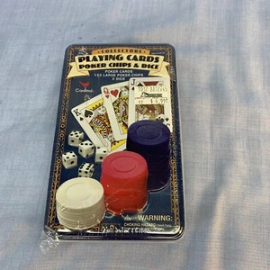 Collectors Playing Cards 100 Large Poker Chips & 5 Dice Game in a Tin Box Sealed - Picture 1 of 8