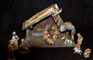 Vintage Chalkware Nativity Scene w/ Creche 4.25" Figures 12 Pieces Italy #SHF - Picture 1 of 10