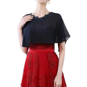NWOT Sheer navy Ruana: Wedding, Prom, pullover, embroidered lace on nec, OS - Picture 1 of 2