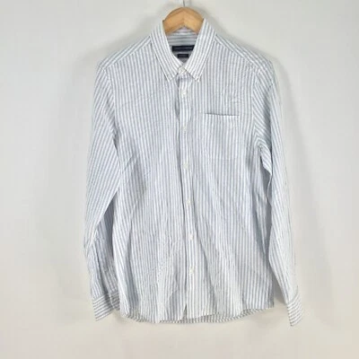 French connection mens button up shirt size S slim fit white blue striped 090472 - Image 1 of 4