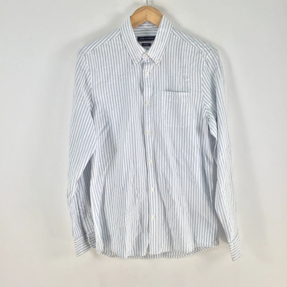 French connection mens button up shirt size S slim fit white blue striped 090472 - Image 1 of 4